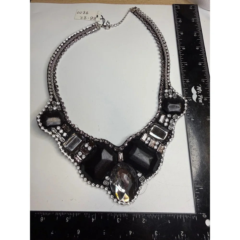 Cara New York Black Crystal Statement Bib Necklace Rhinestone Chunky Formal